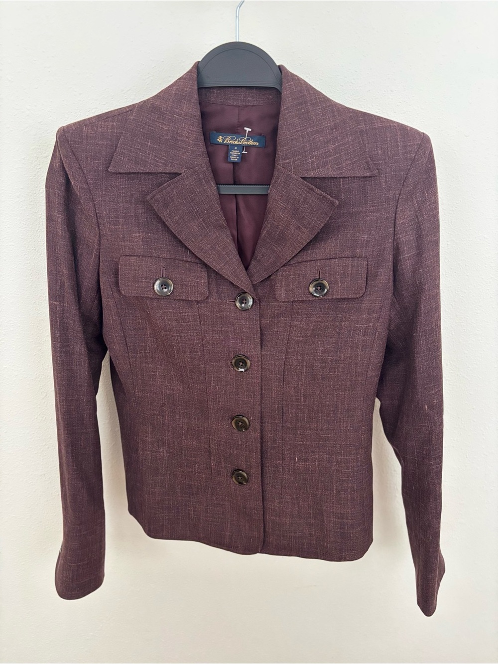 Vintage Y2K Brooks Brothers Women's Purple Silk/Linen/Wool Blend Textured Blazer